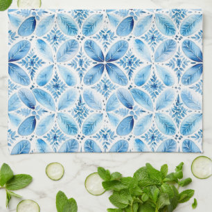 Paño De Cocina Ducha de Novia Floral de Batik Azul Blanco