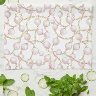 Paño De Cocina Ducha de Novia Perlas Glam Rosado Dorado