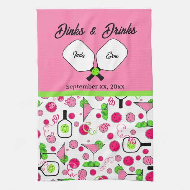 Paño De Cocina Ducha de Novia Pickleball Dinks & Drinks Cosmo Ros (Vertical)