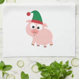 Paño De Cocina Duende lindo del navidad del cerdo
