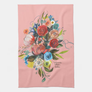 Paño De Cocina Dulce acuarela Bouquet Coral Personalizable
