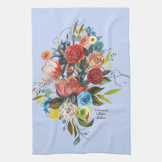 Paño De Cocina Dulce acuarela Bouquet Periwinkle Personalizable