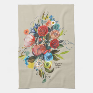 Paño De Cocina Dulce acuarela Bouquet Taupe Personalizable
