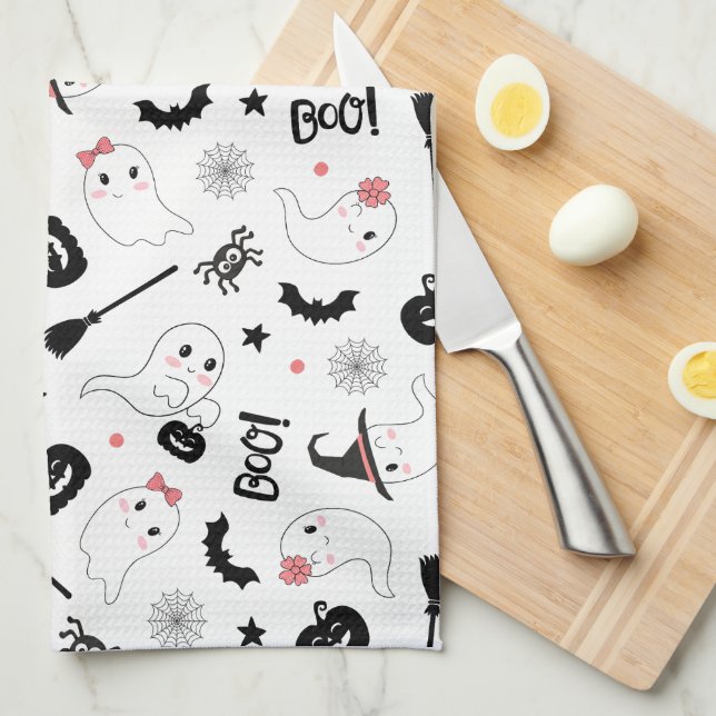 Paño De Cocina Dulce Fantasma Espeluznante Halloween Niña Rosa (Doblado Cuarto)