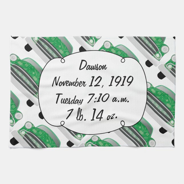 Paño De Cocina Dulce Green Retro Car Baby Shower Regalos (Horizontal)