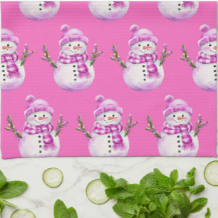 Paño De Cocina Dulce hombre de nieve de Navidad rosa blanco