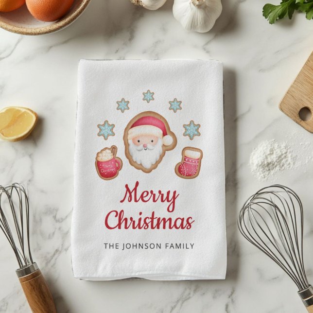Paño De Cocina Dulce Santa Feliz Navidad (Cute Santa Merry Christmas Kitchen Towel)