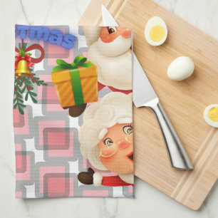 Paño De Cocina Dulce Santa y Sra. Claus Feliz Navidad Saludo