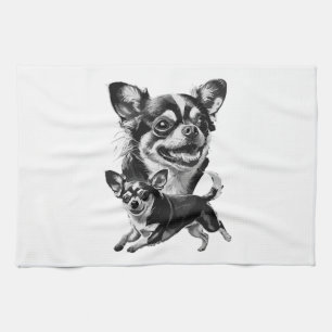 Paño De Cocina Dúo de Chihuahua encantador mascota negra y blanca