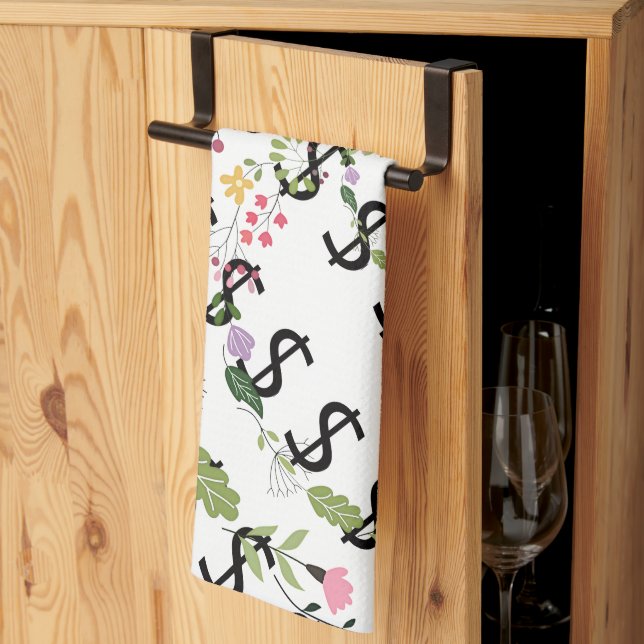 Paño De Cocina Duo Tone Dólar $igno Floral Blanco (Pliegue de tercios)