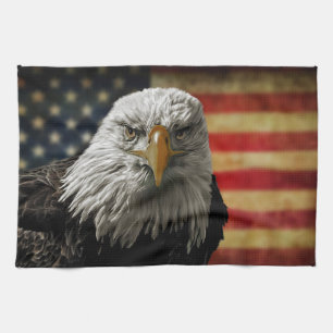 Paño De Cocina Eagle calvo americano en bandera del Grunge