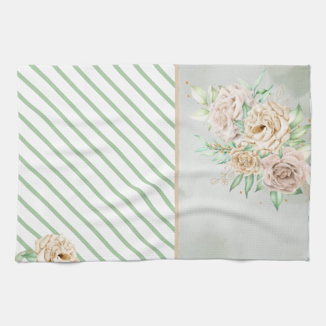 Paño De Cocina Earthy Shades Flowers Boho Elegant Sage Green (Horizontal)