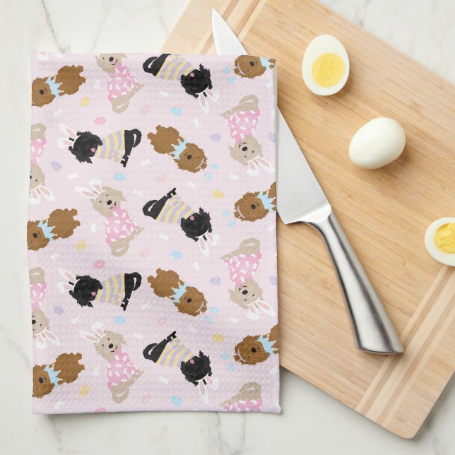 Paño De Cocina Easter Bunny Goldendoodle Dogs (Doblado Cuarto)