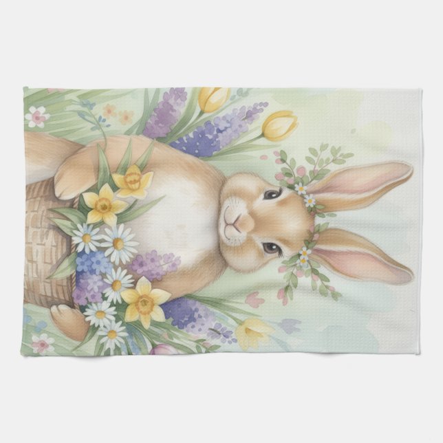 Paño De Cocina Easter cute bunny floral kitchen towel (Horizontal)