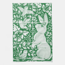 Easter Emerald Green Rabbit Bird Floral Tile Art
