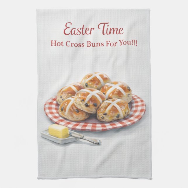 Paño De Cocina Easter Tea Towel | Hot Cross Buns Kitchen Gift (Vertical)