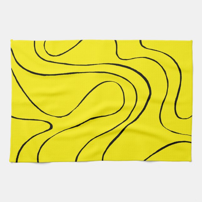 Paño De Cocina Ebb and Flow 2 en negro y amarillo (Horizontal)