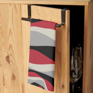 Paño De Cocina Ebb y Flow 4 - Rojo, Gris, Negro y Blanco Hueso