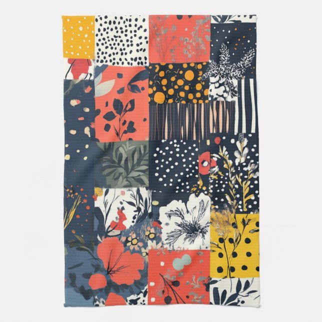 Paño De Cocina Ecléctico Patchwork Botánico Audaz con Lunares (Vertical)