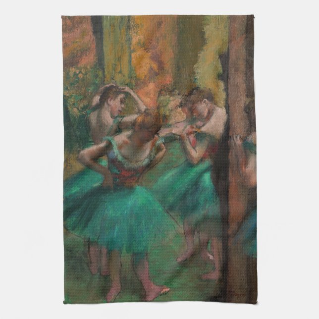 Paño De Cocina Edgar Degas - Bailarinas, rosadas y verdes (Vertical)