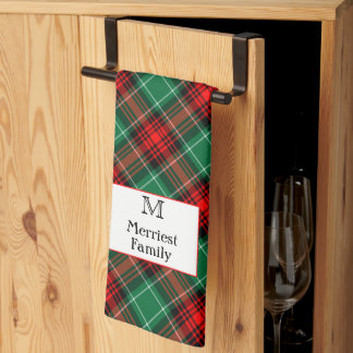 Paño De Cocina Editable Initial andl Name Green Red Holiday Plaid