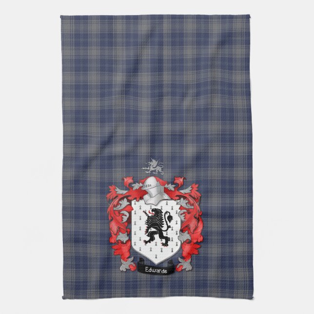 Paño De Cocina Edwards Family Crest y Tartan (Vertical)