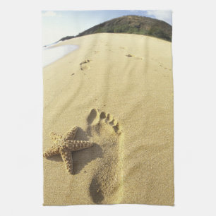Paño De Cocina EE. UU., Hawái, Maui, Makena Beach, Huella y