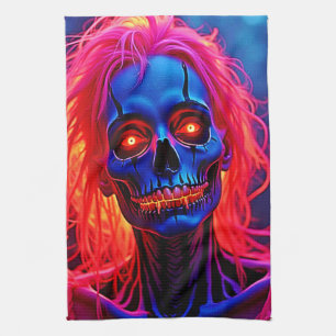 Paño De Cocina Eerie Skeleton con diseño de pelo rosado