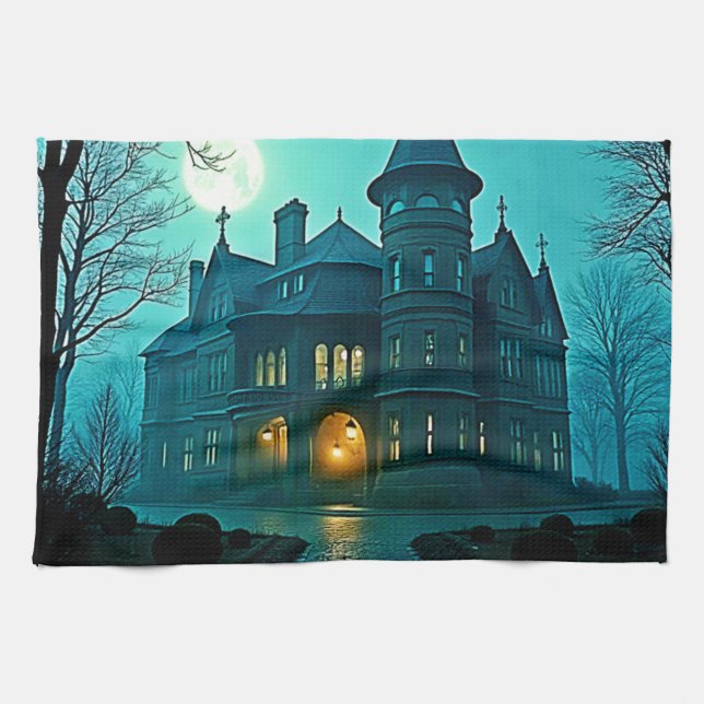 Paño De Cocina Eerie Victorian Mansion Moonlight (Horizontal)