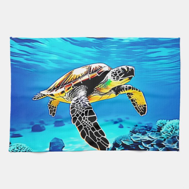 Paño De Cocina El abrazo de Ocean: el viaje de la tortuga marina (Horizontal)