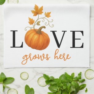 Paño De Cocina El amor crece aquí Letras de calabaza en otoño