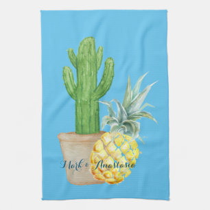 Paño De Cocina El amor moderno piña azul y cactus