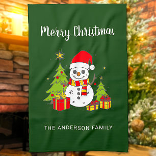 Paño De Cocina El árbol de invierno navideño Snowman personalizad