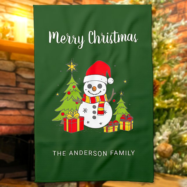 Paño De Cocina El árbol de invierno navideño Snowman personalizad (Subido por el creador)