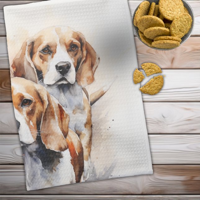 Paño De Cocina El arte de los perros acuarelas de Beagle Lover (Beagle Lover's Watercolor Dog Art Kitchen Towel)