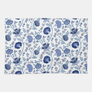 Paño De Cocina El azul del gran patrón de flores jacobeas en blan