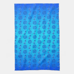 Paño De Cocina El azul envía la rueda y el ancla