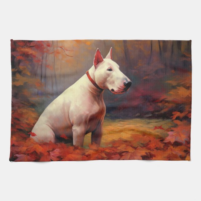 Paño De Cocina El 'Bull Terrier' en otoño se inspira en las hojas (Horizontal)