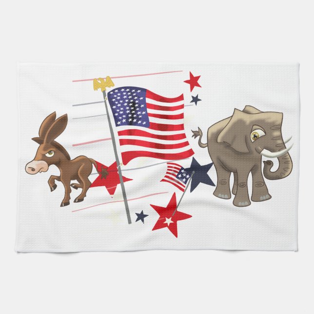 Paño De Cocina El burro democrático y el elefante republicano (Horizontal)