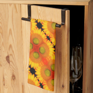Paño De Cocina El centro del girasol está cerca del arte floral a
