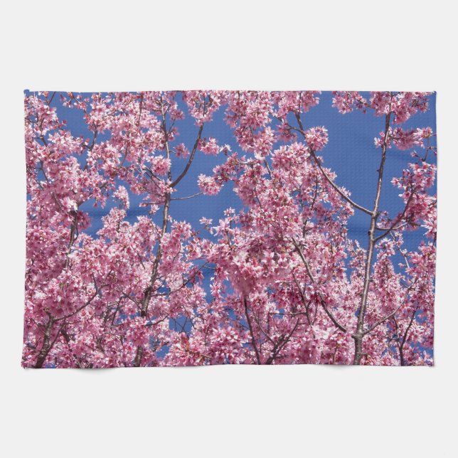 Paño De Cocina El cerezo Sakura florece en el azul (Horizontal)
