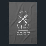 Paño De Cocina El chef de papá, bbq grill Navidades de cumpleaños<br><div class="desc">El chef de papá,  Navidades de parrilladas en barbacoa,  padres de cumpleaños,  diseño moderno de delantal gris y blanco.</div>