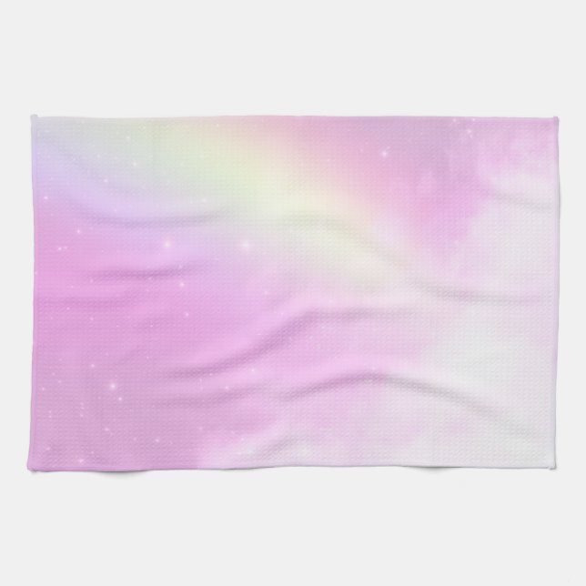 Paño De Cocina El cielo rosado pastel con arcoiris amarillo (Horizontal)