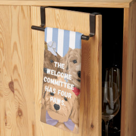 Paño De Cocina 'El comité de bienvenida tiene cuatro patas' Azul 