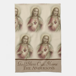 Paño De Cocina El corazón sagrado de dios de Jesús bendice