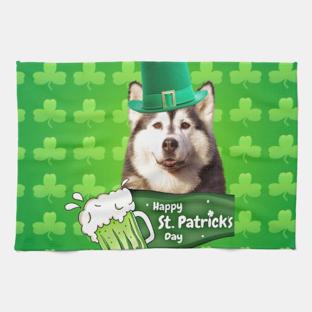 Paño De Cocina El delicioso Gorra siberiano Husky Dog St. Patrick (Horizontal)