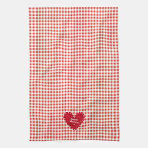 Paño De Cocina El Día de la Madre de Gingham, el Corazón Rojo Per
