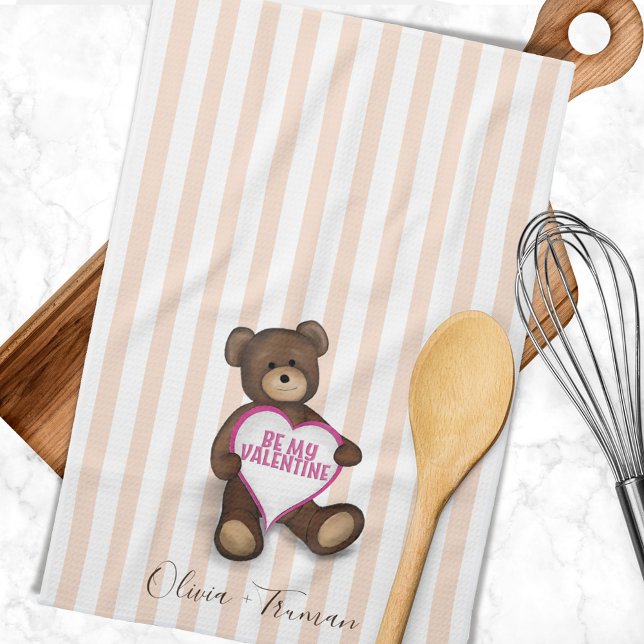 Paño De Cocina El día de San Valentín Whimsical Cute Teddy Bear (Be my Valentine's cute kitchen towel.)