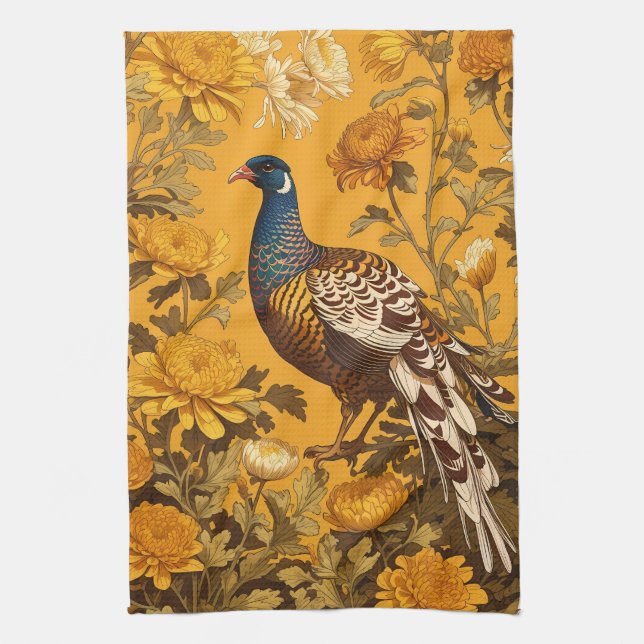 Paño De Cocina El elegante faisán William Morris inspirado (Vertical)