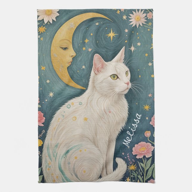 Paño De Cocina El encantador gato blanco con ojos verdes (Vertical)